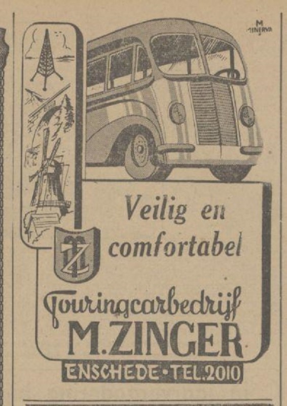 Emmastraat 91 Touringcarbedrijf M. Zinger advertentie Tubantia 24-12-1947 .jpg
