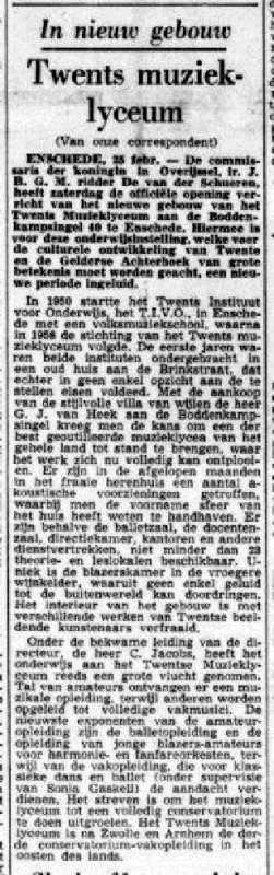 Brinkstraat Twents Muzieklceum naar Bodedenkampsingel krantenbericht De Tijd 27-2-1961.jpg