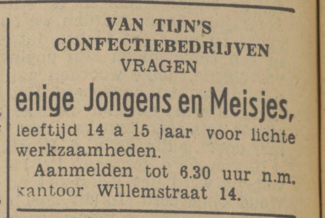 Willemstraat 14 Van Tijn's Confectiebedrijven advertentie Tubantia 27-12-1939.jpg