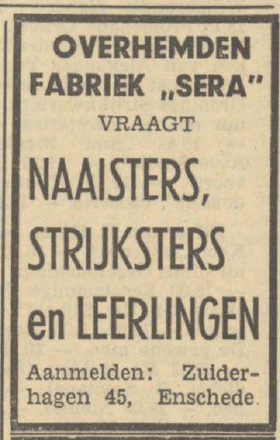 Zuiderhagen 45 Overhemdenfabriek Sera advertentie Tubantia 3-12-1949.jpg