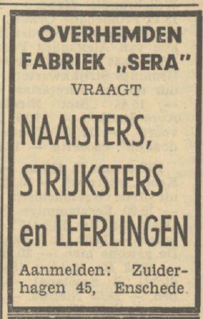 Zuiderhagen 45 Overhemdenfabriek Sera advertentie Tubantia 3-12-1949.jpg