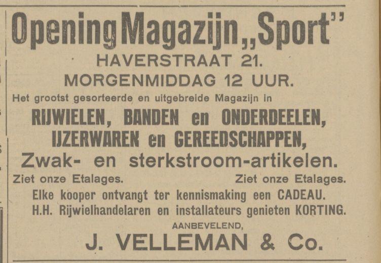 Haverstraat 21 Magazijn Sport Velleman & Co advertentie Tubantia 19-9-1924.jpg
