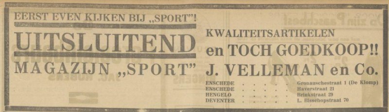 Gronausestraat 1 De Klomp Magazijn Sport advertentie Tubantia 18-3-1932.jpg