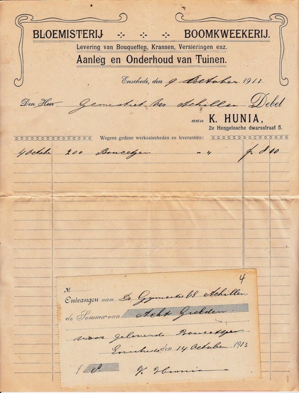 2e Hengelosche dwarsstraat 5 Bloemisterij Boomkweekerij K. Hunia NOTA 9-10-1913.jpg