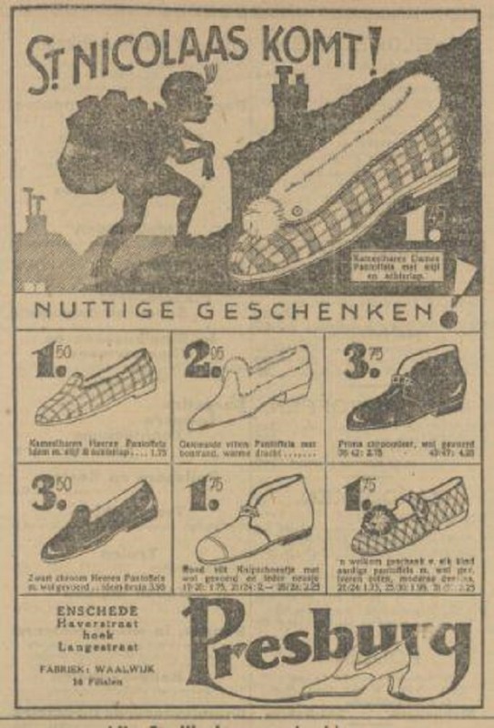 Haverstraat hoek Langestraat Presburg schoenen sinterklaasadvertentie Tubantia 2-12-1927.jpg