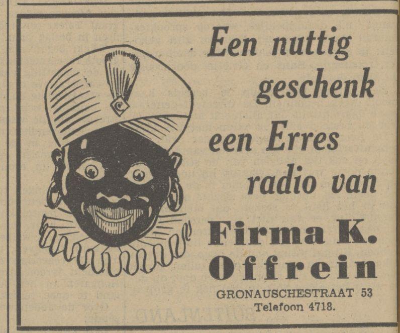 Gronausestraat 53 Firma K. Offrein sinterklaasadvertentie Tubantia 4-12-1940 .jpg