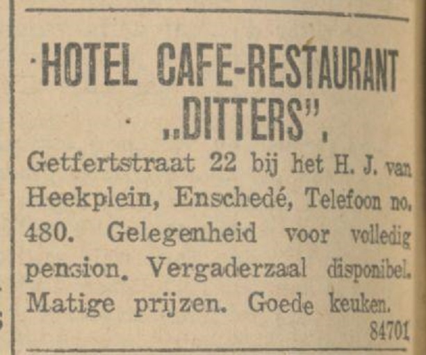Getfertstraat 22 Hotel cafe restaurant Ditters advertentie 17-2-1924.jpg