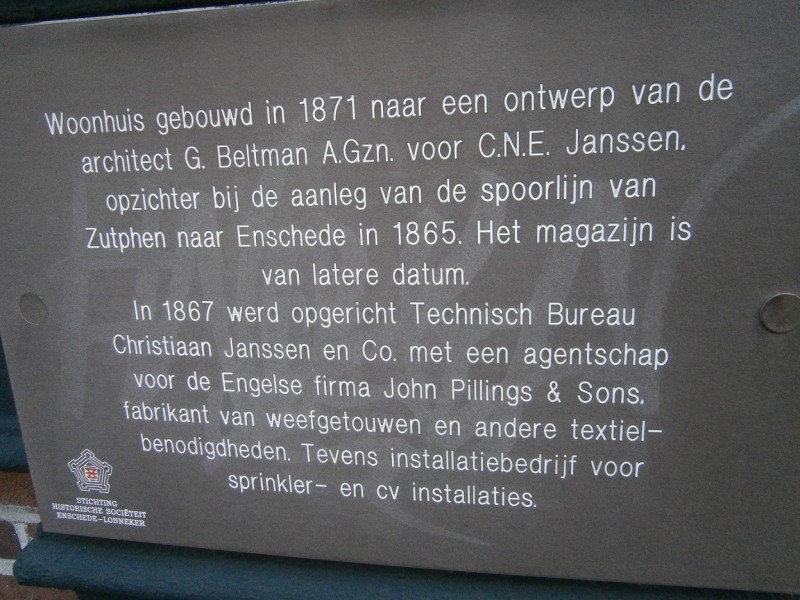 Oldenzaalsestraat 110 woonhuis Chr. Jansen monumentenbord nr. 44.JPG