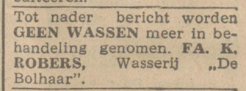 Deurningerstraat wasserij De Bolhaar Fa. K. Robers advertentie Twentsch nieuwsblad 5-1-1945.jpg