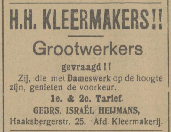 Haaksbergerstraat 25 Gebrs. Israël Heijmans kleermakerij advertentie Tubantia 26-6-1917.jpg