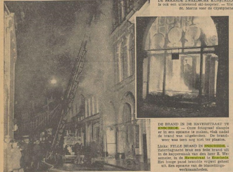 Haverstraat brand kapperszaak E. Wesemeier krantenfoto Tubantia 6-1-1936.jpg