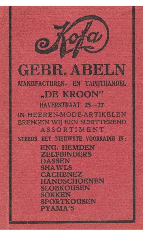Haverstraat 25-27 Kofa Gebr Abeln Manufacturen- en Tapijthandel De Kroon advertentie 1931.jpeg