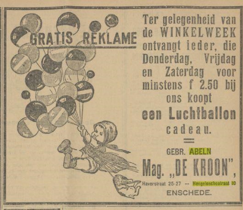 Hengelosestraat 10 Gebr. Abeln advertentie Tubantia 19-10-1927 .jpg