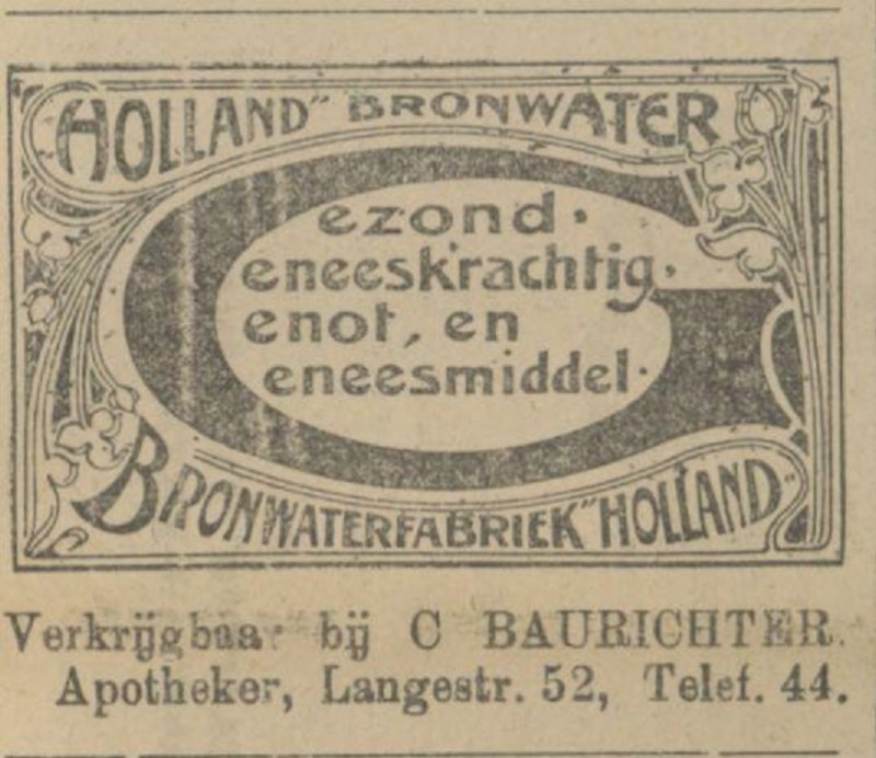 Langestraat 52 C. Baurichter Apotheker advertentie Tubantia 26-11-1908.jpg