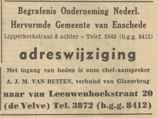 Lipperkerkstraat 8 Begrafenis Onderneming N.H. Gemeente van Enschede advertentie Tubantia 12-7-1951.jpg
