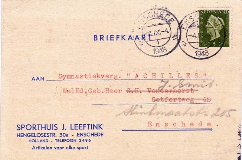 Hengelosestraat 30A Sporthuis J. Leeftink briefkaart sept. 1948.jpg