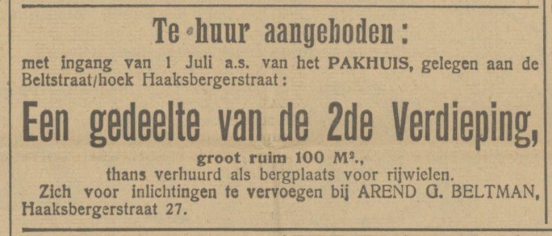 Haaksbergerstraat 27 A.G. Beltman advertentie Tubantia 22-6-1923.jpg
