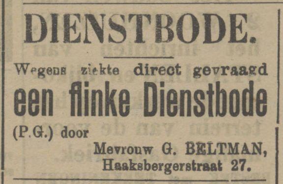 Haaksbergerstraat 27 Mevr. G. Beltman advertentie Tubantia 28-10-1911.jpg