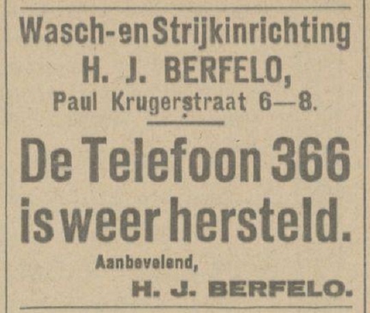 Paul Krugerstraat 6-8 Wasch- en Strijkinrichting H.J. Berfelo advertentie Tubantia 8-3-1918.jpg