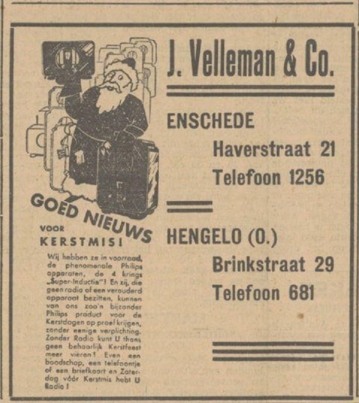 Haverstraat 21 J. Velleman & Co kerstadvertentie Tubantia 21-12-1932.jpg