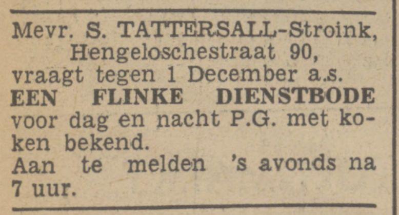 Hengelosestraat 90 Mevr. S. Tattersall-Stroink advertentie Tubantia 23-10-1938.jpg