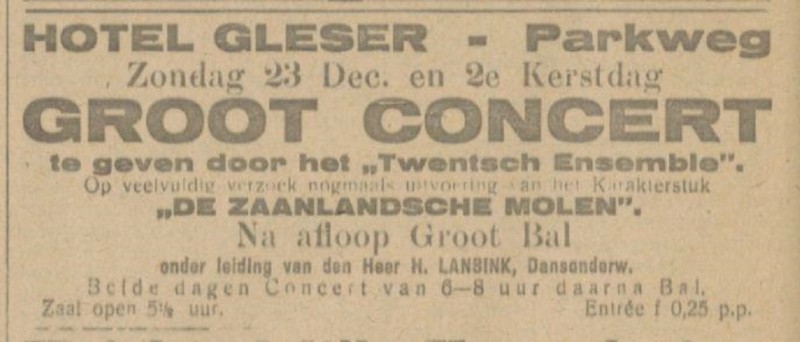 Parkweg Hotel Gleser concert 2e Kerstdag kerstadvertentie Tubantia 18-12-1917.jpg