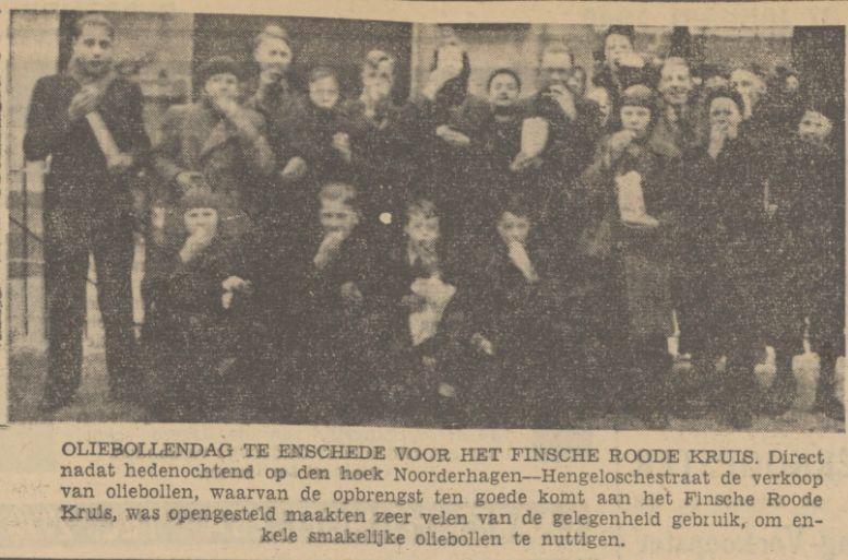 Noorderhagen hoek Hengelosestraat oliebollendag voor het Finse Rode Kruis krantenfoto Tubantia 27-1-1940.jpg