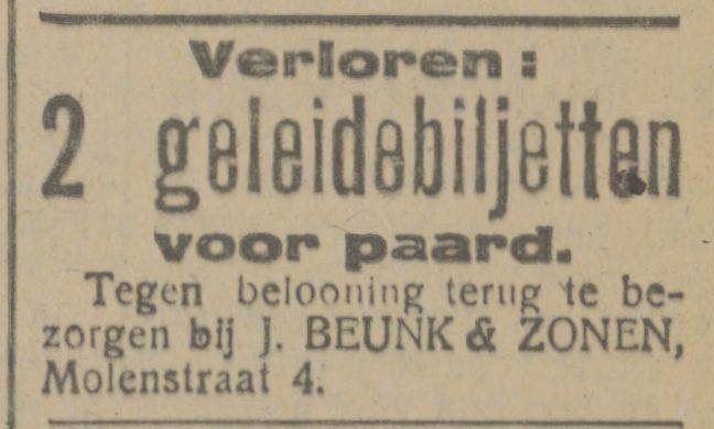 Molenstraat 4 J. Beunk & Zonen advertentie Tubantia 28-2-1919.jpg