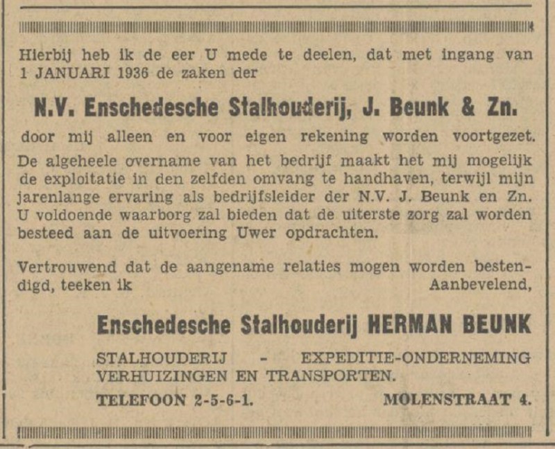 Molenstraat 4 Stalhouderij J. Beink advertentie Tubantia 2-1-1936.jpg