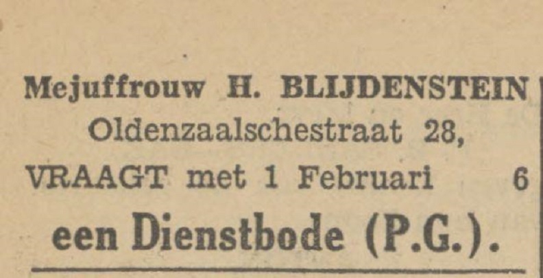 Oldenzaalsestraat 28 Mej. H. Blijdenstein advertentie Tubantia 1-11-1930.jpg