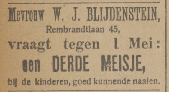 Rembrandtlaan 45 W.J. Blijdenstein advertentie Tubantia 27-1-1917.jpg