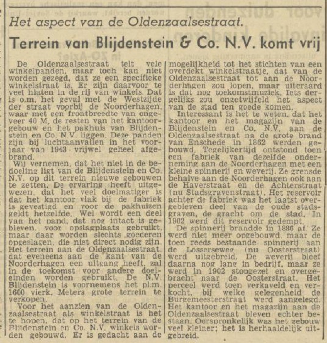 Oldenzaalsestraat Blijdenstein & co. krantenbericht Tubantia 9-2-1950.jpg