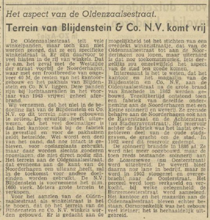 Oldenzaalsestraat Blijdenstein & co. krantenbericht Tubantia 9-2-1950.jpg