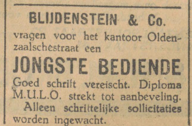 Oldenzaalsestraat Blijdenstein & Co kantoor advertentie Tubantia 22-1-1929.jpg