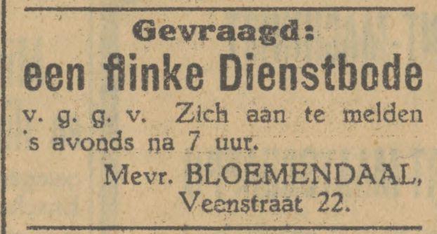 Veenstraat 22 Mevr. Bloemendaal advertentie Tubantia 9-4-1929.jpg