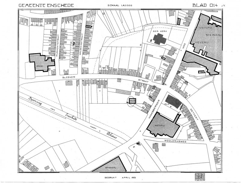 Haaksbergerweg hoek Blekerstraat plattegrond 1913 waarop houtzagerijl is te zien.jpg