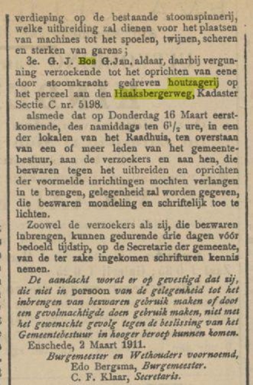 Haaksbergerweg G.J. Bos G.Jzn. Hinderwet krantenbericht Tubantia 4-3-1911.jpg