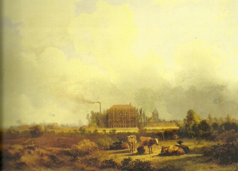 De Groote Stoom gezien vanaf de Hengelose kant met kerktoren op achtergrond. ( schilderij van Bruna).jpg