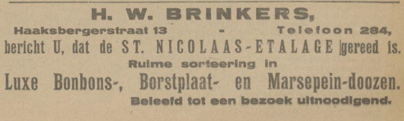 Haaksbergerstraat 13 H,W, Brinkers banketbakker advertentie Tubantia 22-11-1921.jpg