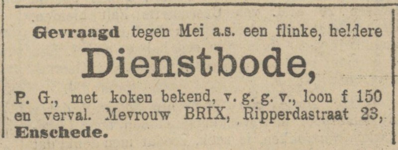 Ripperdastraat 23 Mevr. Brix advertentie Tubantia 17-12-1915.jpg