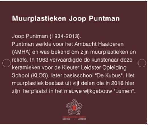 Velveweg wijkgebouw Lumen muurplastieken Joop Puntman. Monumentenbord nr. 84.jpg