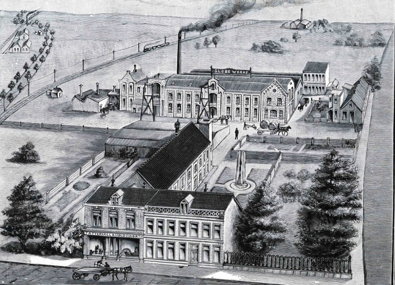 Oldenzaalsestraat Wilhelminastraat 1890 Tekening van de fabrieken en magazijnen van Tattersall en Holdsworth.jpg