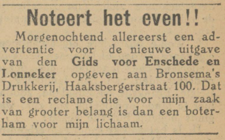 Haaksbergerstraat 100 Bronsema's Drukkerij advertentie Tubantia 11-4-1928.jpg