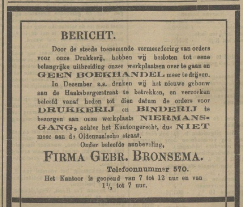 Haaksbergerstraat Firma Gebr. Bronsema Drukkerij en inderij advertentie Tubantia 30-9-1911.jpg