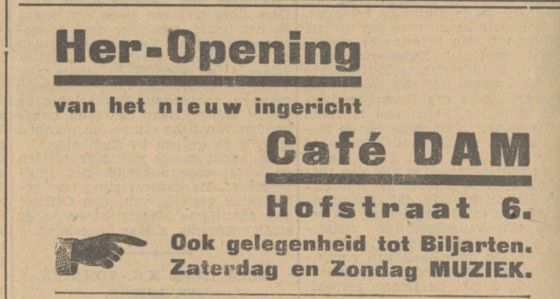 Hofstraat 6 cafe Dam advertentie Tubantia 3-9-1932.jpg