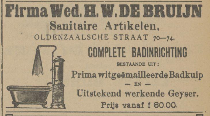 Oldenzaalsestraat 70-74 Firma Wed. H.W. de Bruijn advertentie Tubantia 5-2-1914.jpg