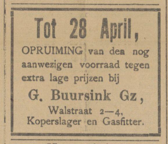 Walstraat 2-4 G. Buursink Gz. Koperslager en Gasfitter advertentie Tubantia 19-4-1915.jpg
