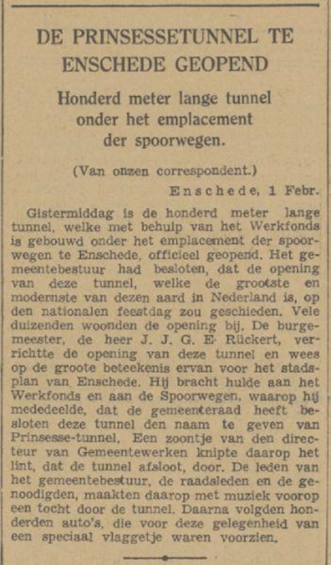 Prinsessetunnel opening krantenbericht 2-2-1938.jpg