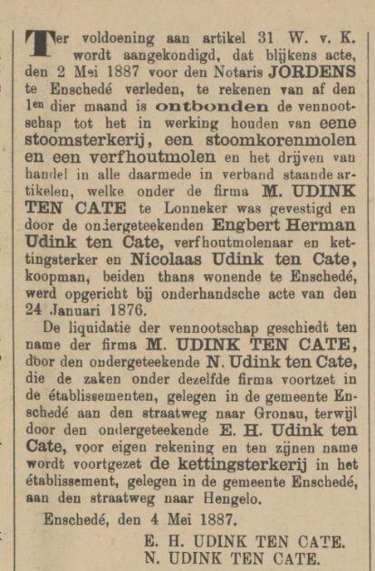 E.H. Udink ten Cate krantenbericht Tubantia 7-5-1887.jpg