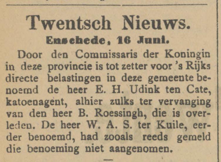 E.H. Udink ten Cate katoenagent krantenbericht Tubantia 16-6-1906.jpg